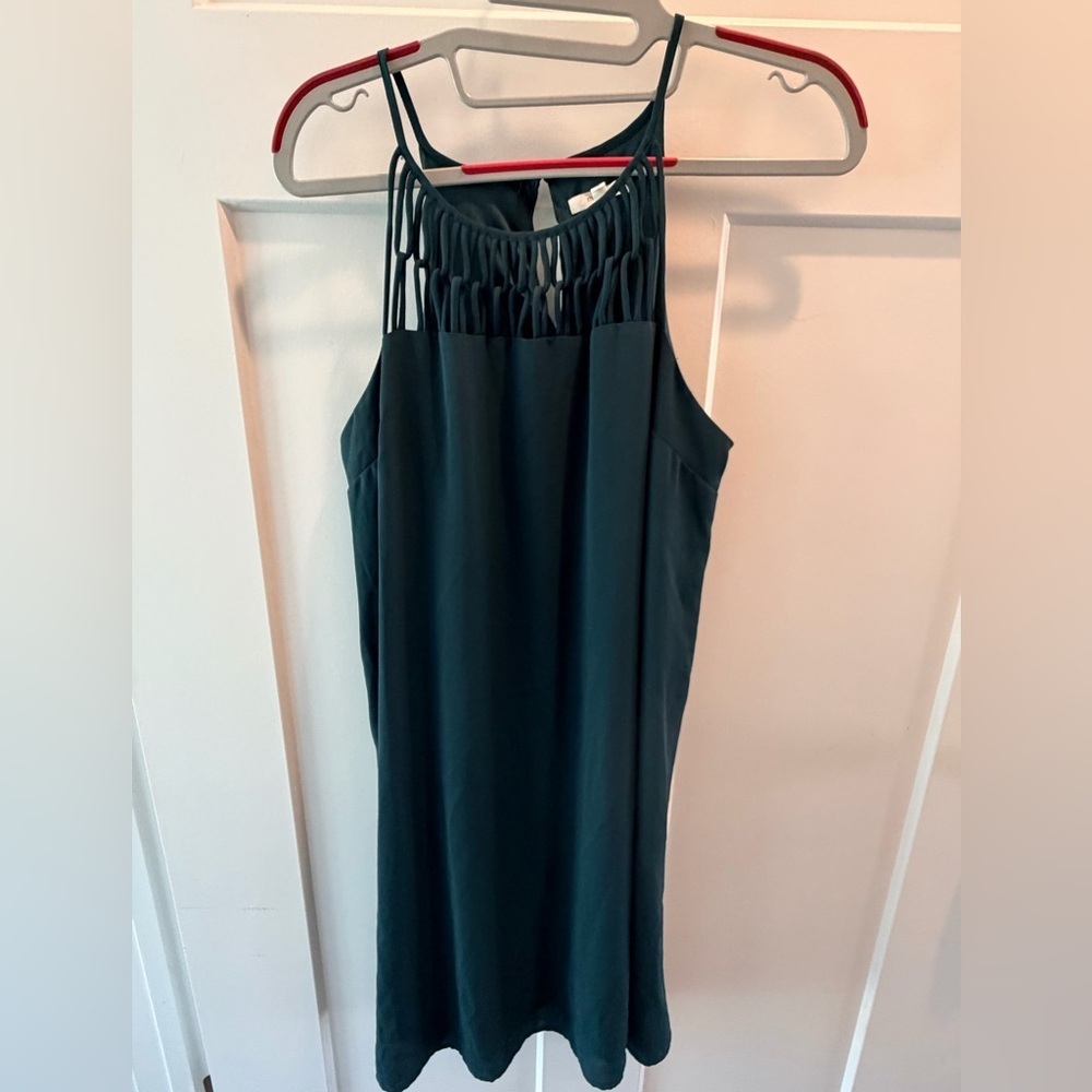 Maurices Teal Macrame Neck Mini Dress Small Sleeveless Boho Shift Dress